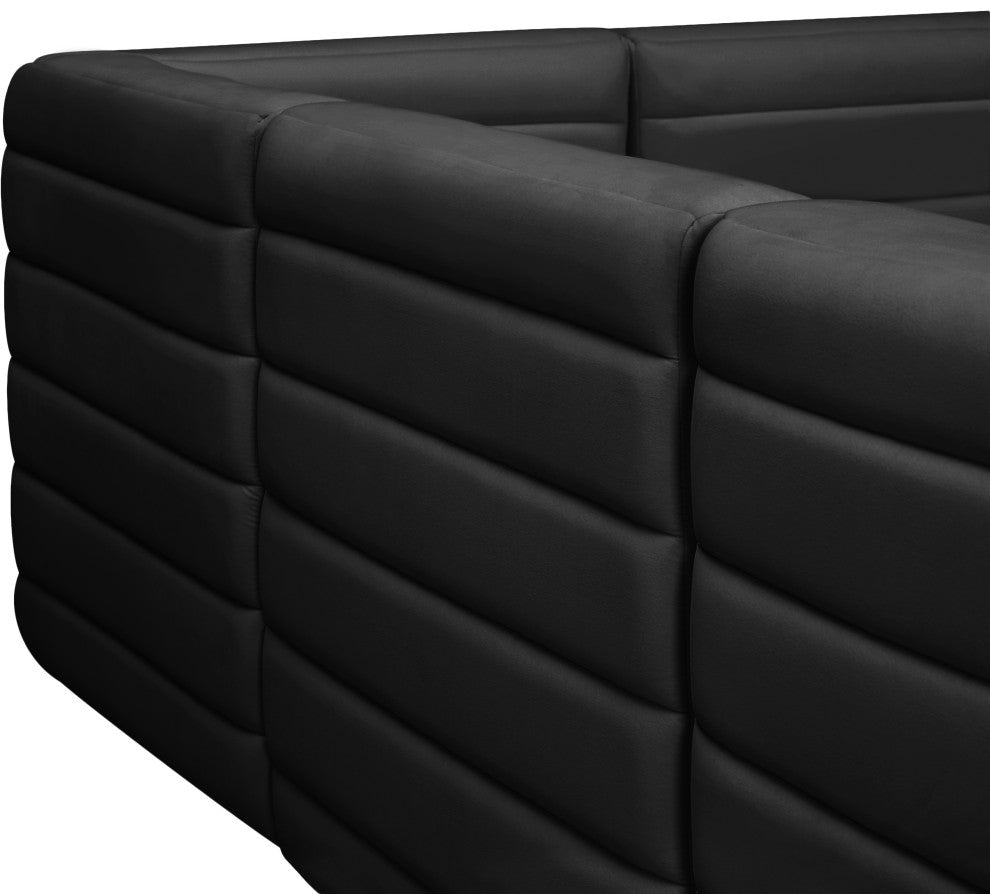 Quincy Velvet Upholstered 3-Piece Modular Sofa, Black