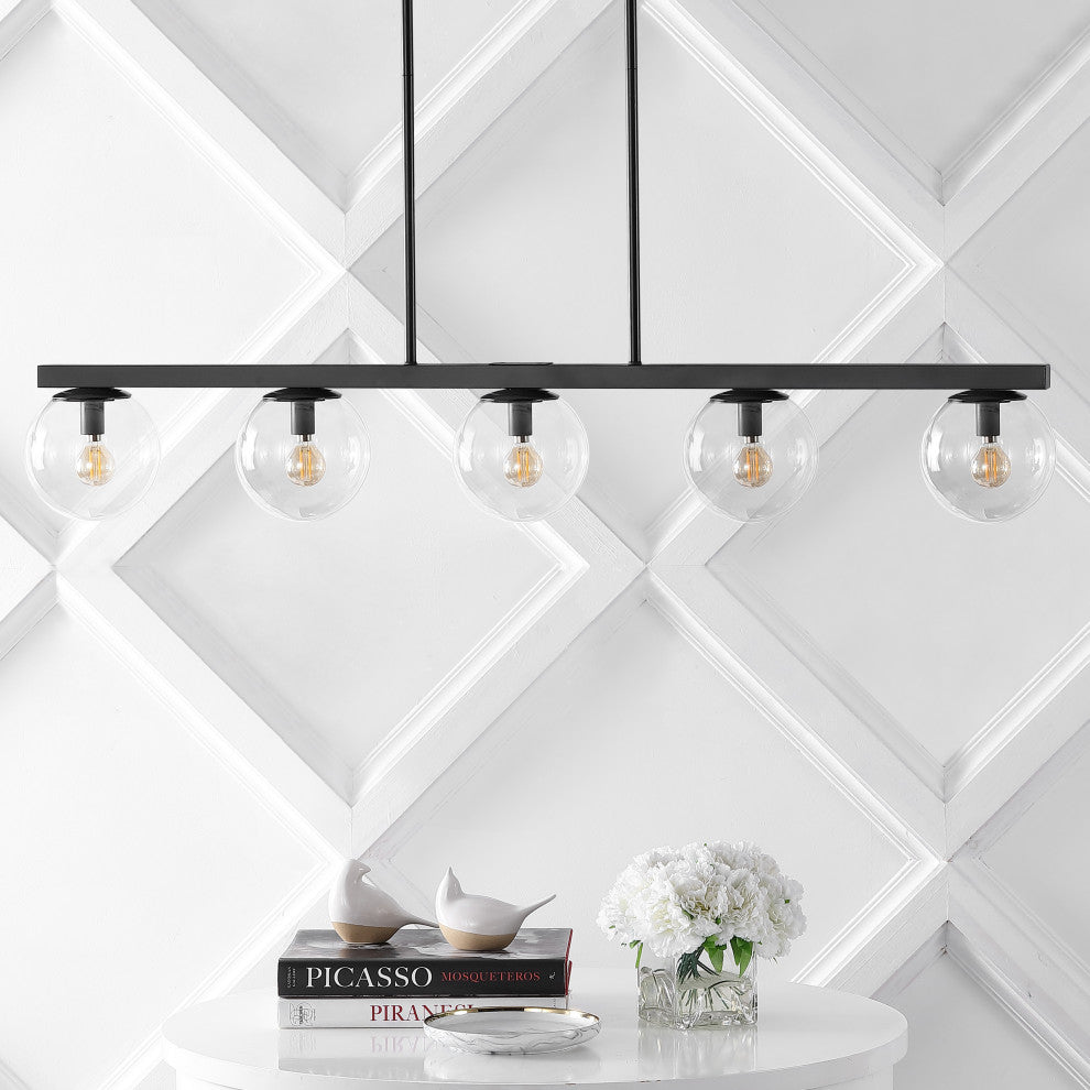 Luca Parisian 45.5" 5-Light Modern Glam Globe Linear LED Pendant, Black/Clear