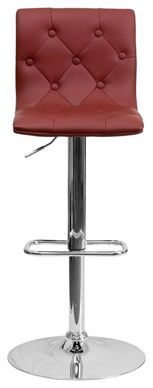 Estella Abby Mid-Back Tufted Burgundy Vinyl Adjustableust Barstool, Swivel
