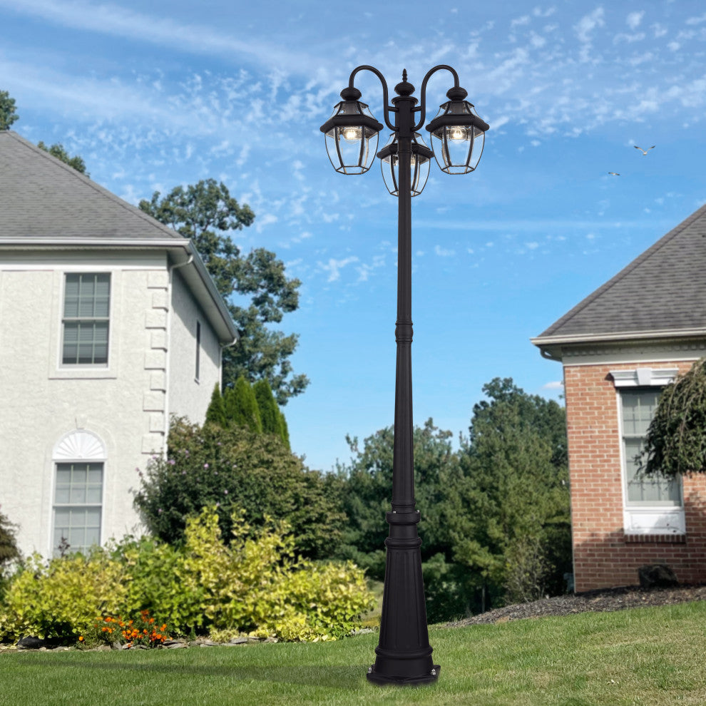 Monterey Multi Head Black Outdoor Post Light with Clear Beveled Glass