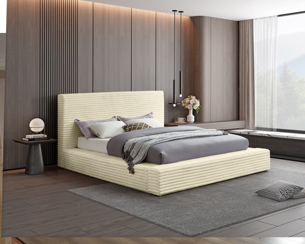 Dexter Upholstered Bed, Cream, Full, Corduroy Fabric
