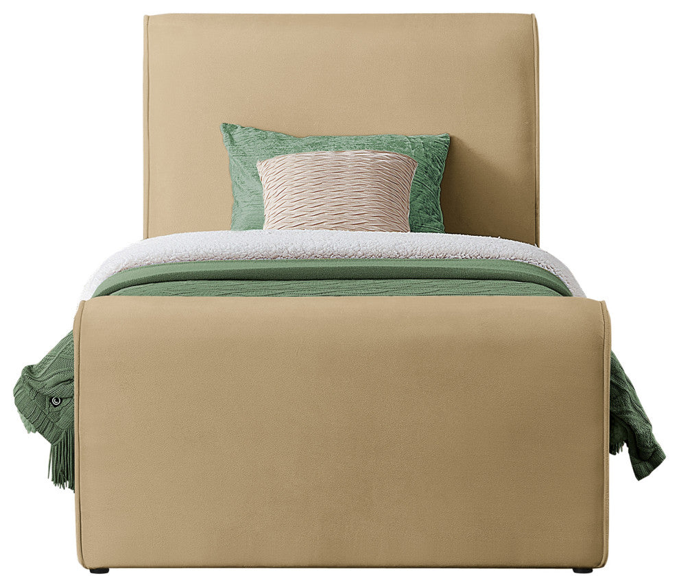 Sloan Black Velvet Full Bed, Camel, Twin