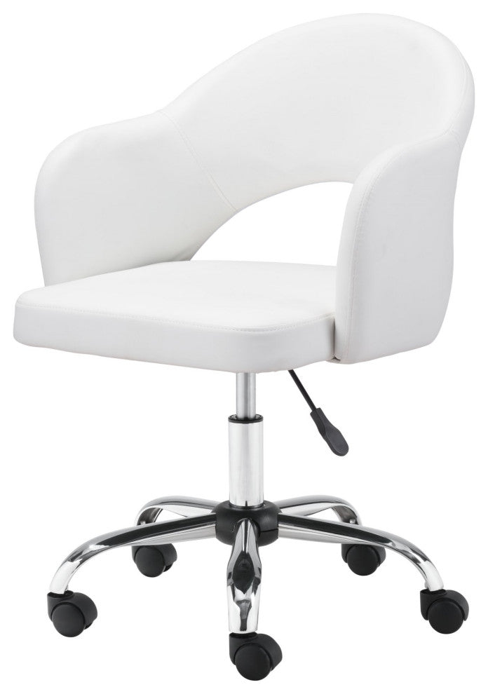 Office Chair, Faux Vinyl Leather, Steel, White, Chrome, Mid Century Business