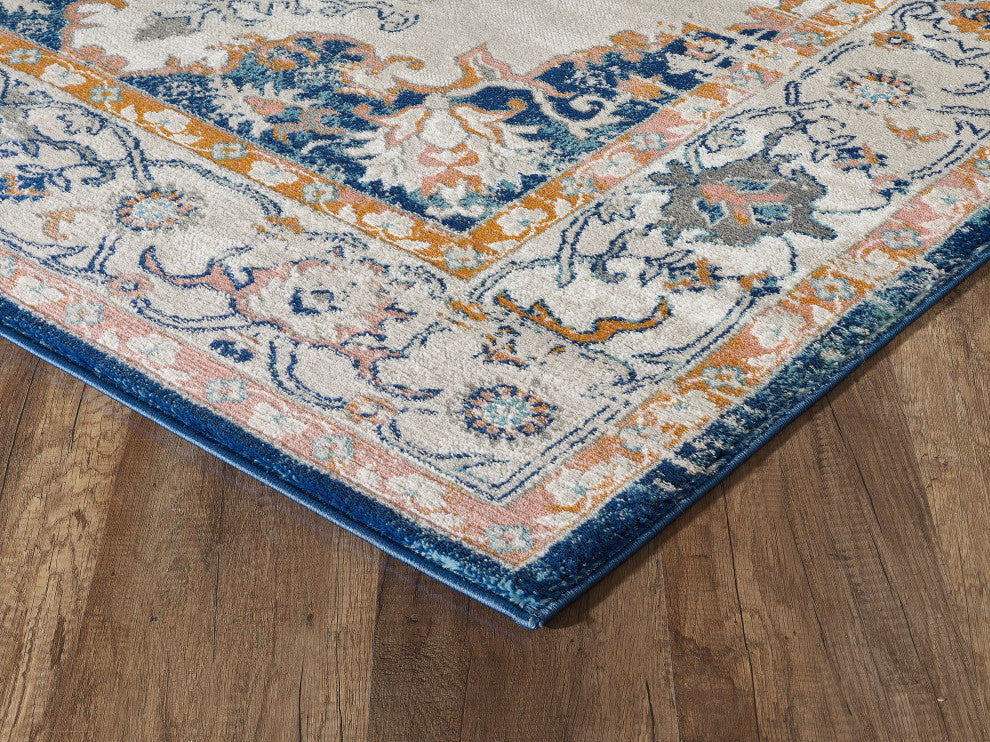Abani Porto PRT180A Traditional Vintage Ivory and Navy Area Rug