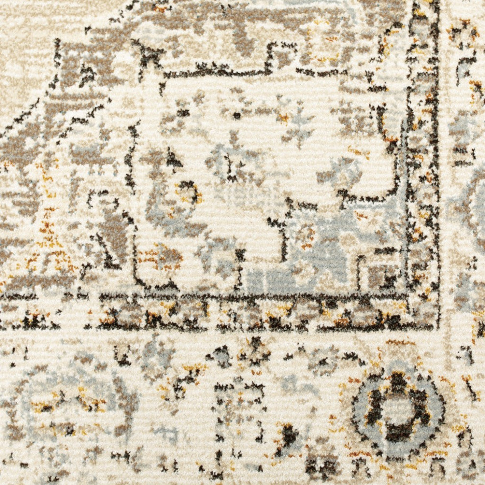 2'X8' Beige And Ivory Center Jewel Runner Rug