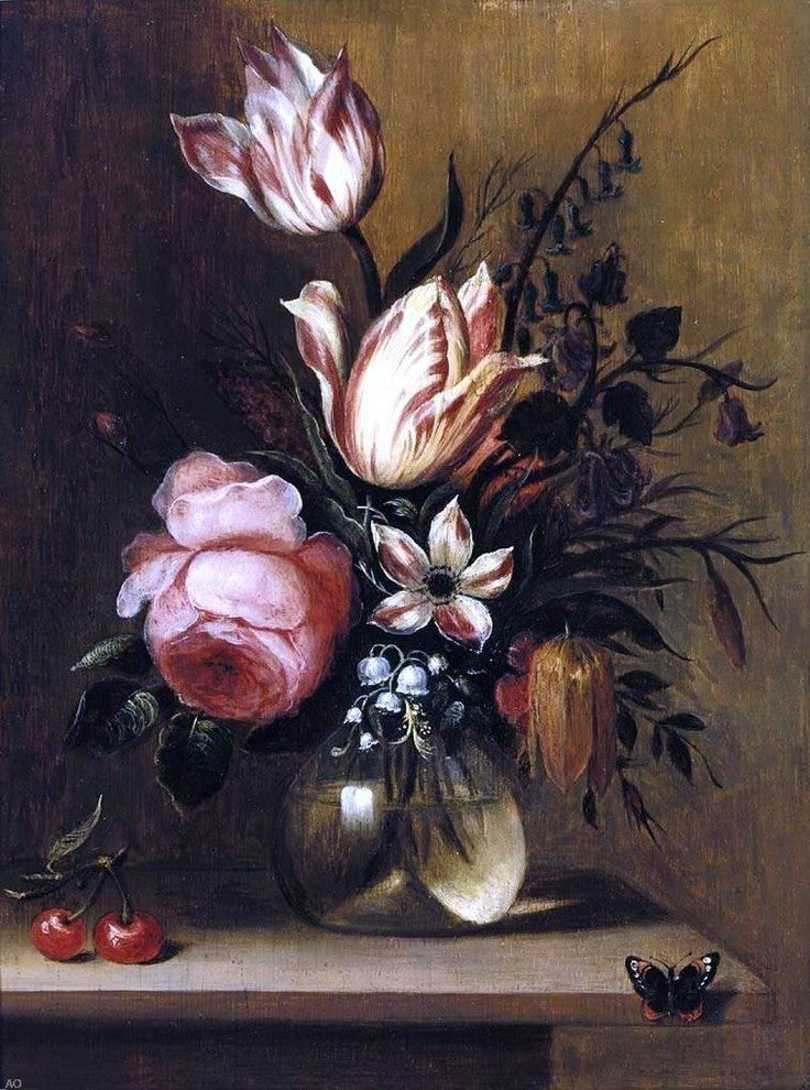 Hans Bollongier Flowers in a Vase Premium Canvas Print