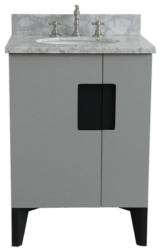 25" Single Sink Vanity, Light Gray Finish With White Carrara Marble