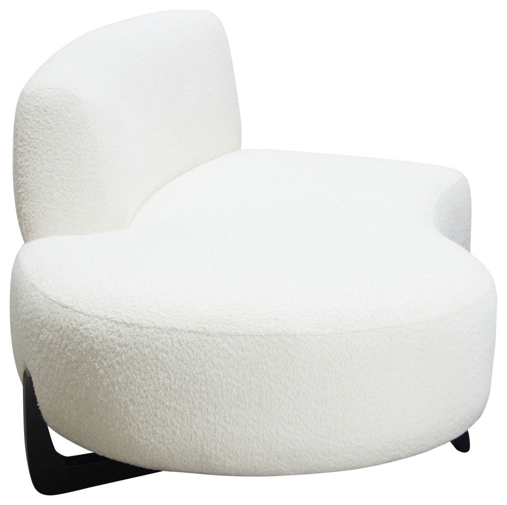 Vesper Curved Armless Left Chaise, Faux White Shearling, Black Wood Leg Base