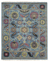 Hand-Knotted Wool Blue Traditional Modern Knot Rug, 8'x10