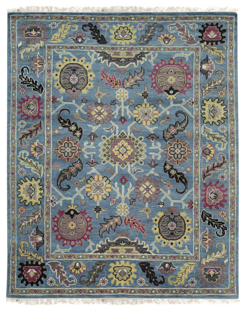 Hand-Knotted Wool Blue Traditional Modern Knot Rug, 8'x10
