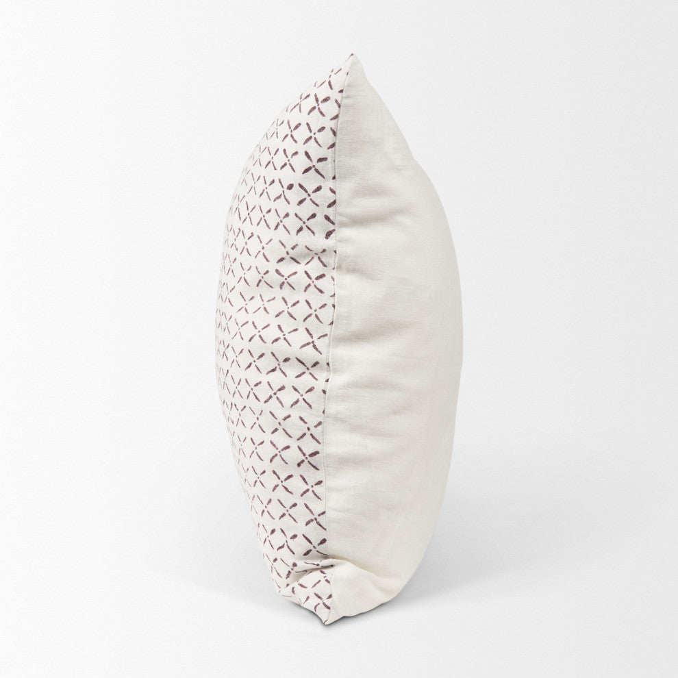 Jayden Cream With Merlot Print Linen Square Decorative Pillow Cover