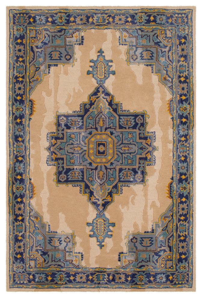 Surya Hannon Hill HNO-1012 5'x7'6" Rug, Tan/Wheat/Blue/Gray/Teal/Saffron/Khaki