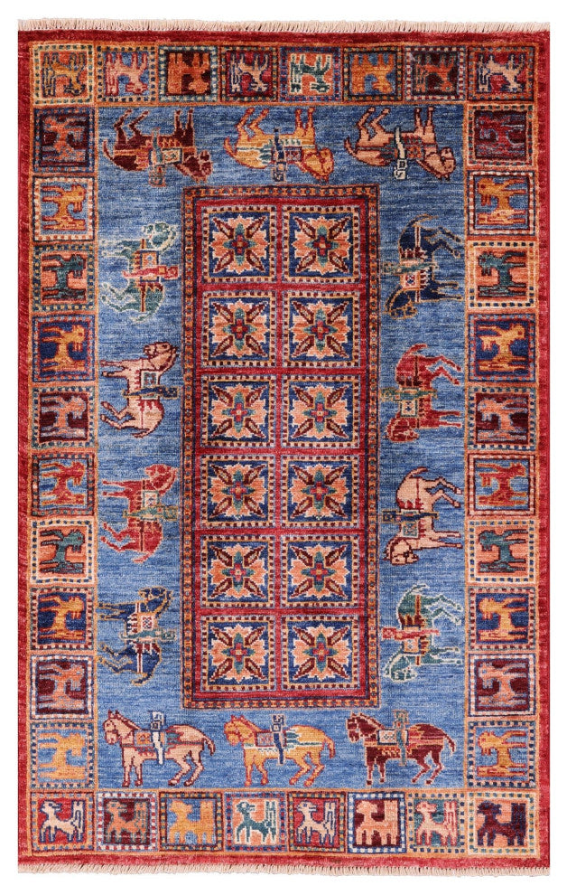 Antiqued Pazyryk Historical Design Hand Knotted Rug 2' 7" X 4' 3" Q10874
