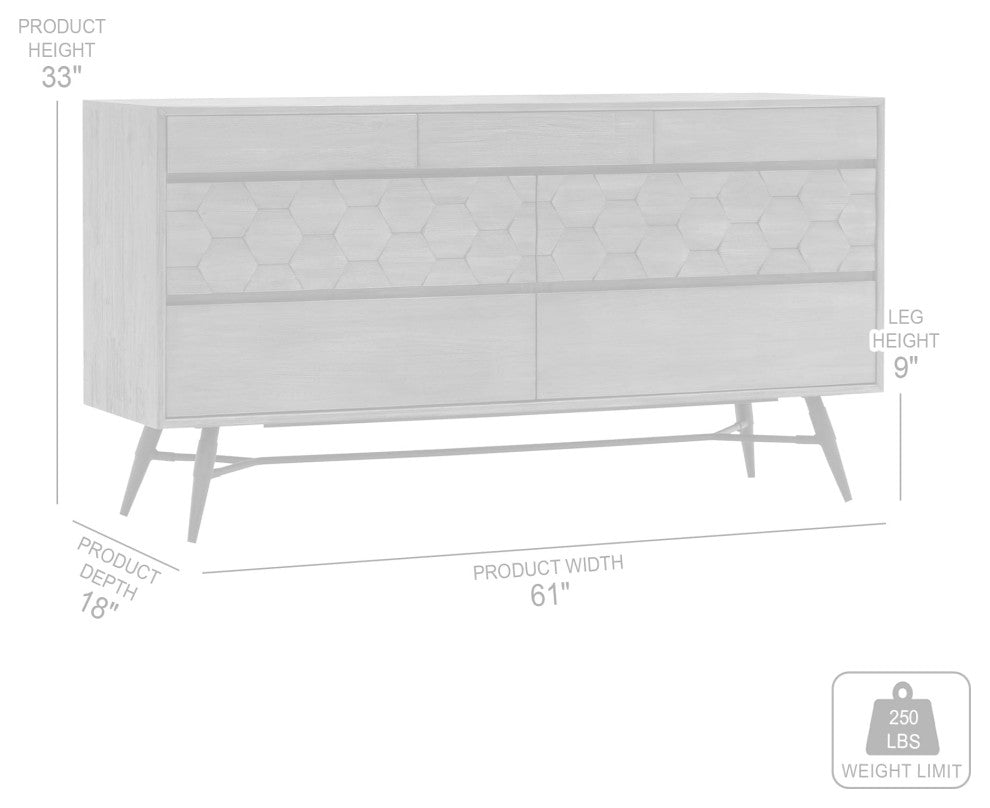 Makena 6 Drawer Dresser in Grey Acacia Wood