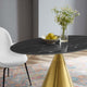 Dining Table, Oval, Artificial Marble, Metal, Gold Black, Cafe Bistro Restaurant