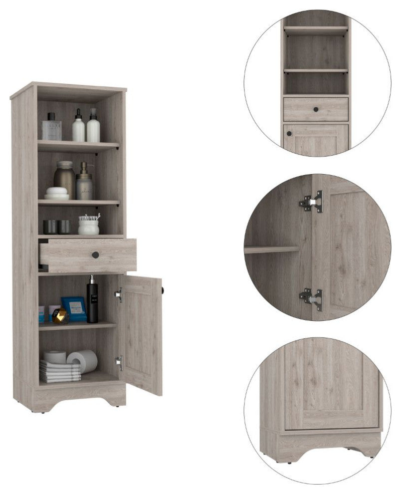 DEPOT E-SHOP Norwalk Linen Cabinet with Drawer, Light Gray, Cabinet