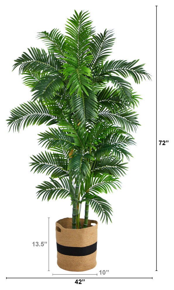 6' Curvy Parlor Artificial Palm Tree, Handmade Natural Cotton Planter