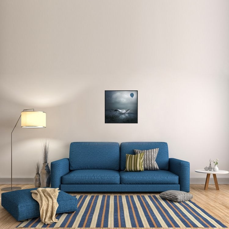 "Paper Boat and Balloon" Framed Canvas Giclee by Natalia Simongulashvili, 25x25"
