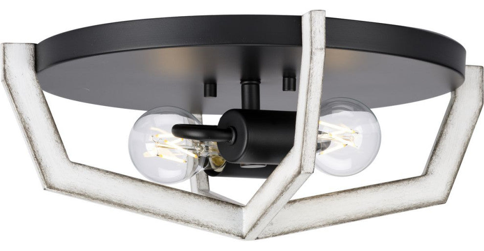 Galloway 2-Light 15" Matte Black Flush Mount Light With Distressed White Accents