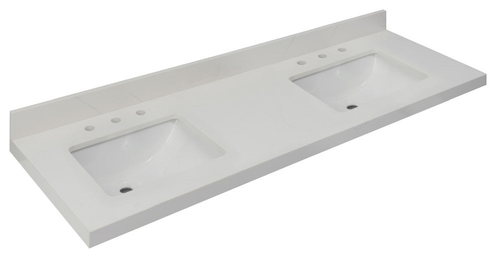 Chantilly White Quartz Top With Mounted White Rectangular Ceramic Basin, 61"