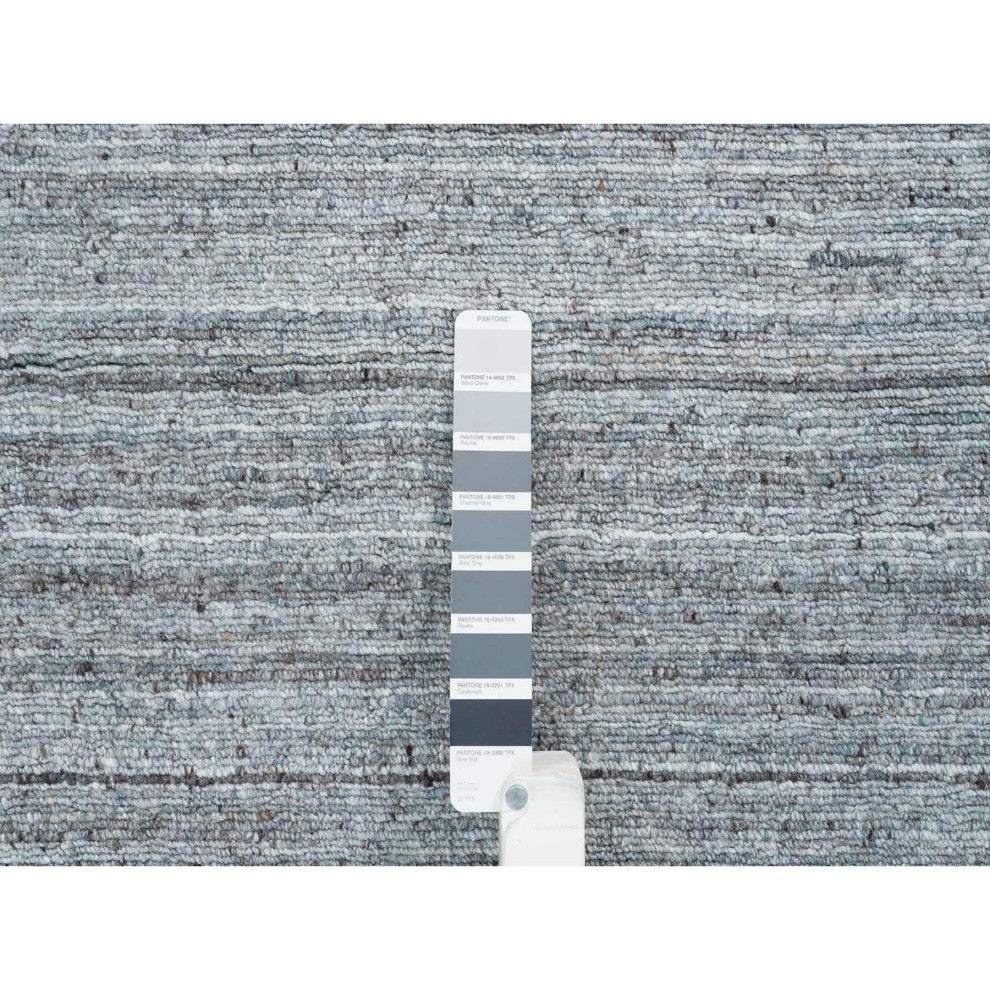Coin Gray Hand Loomed Modern Striae Design Wool Round Oriental Rug 11'10"x11'10"