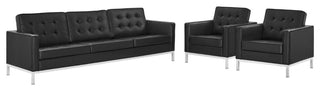 Loft 3 Piece Tufted Upholstered Faux Leather Set Silver Black