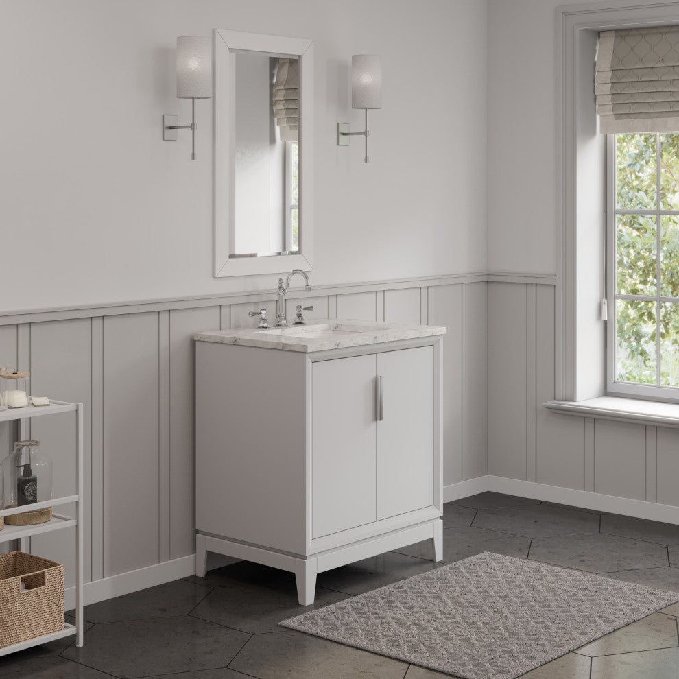 Elizabeth 30" Single Sink Carrara White Marble Vanity, Pure White