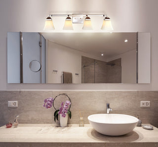 Staunton 1-Light Iron/Glass Modern Cottage LED Vanity Light, Chrome, 4-Light