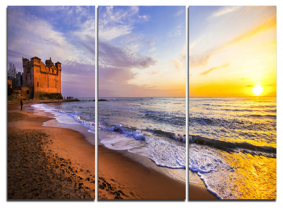 "Castle Santa Severa Over Sunset Italy" Metal Wall Art, 3 Panels, 36"x28"