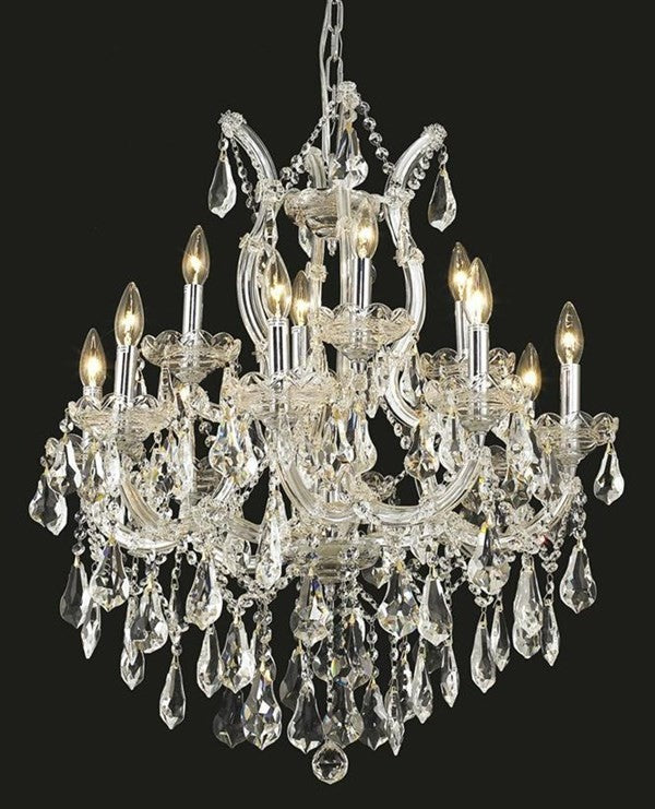Elegant Maria Theresa Dining Room Light, Chrome Finish With Royal Cut Crystal