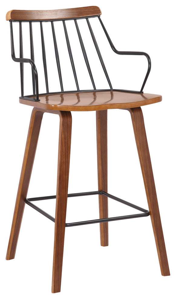 Micah Walnut and Metal Modern 26" Counter Height Bar Stool