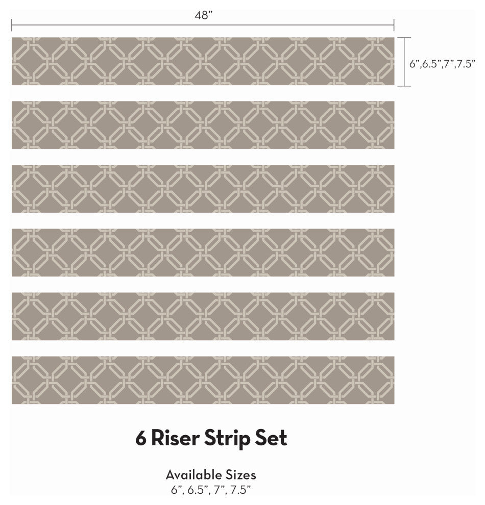 Octagon Links Peel and Stick Stair Riser Strips, Warm Grey, 48"w X 7"h, 6 Pack
