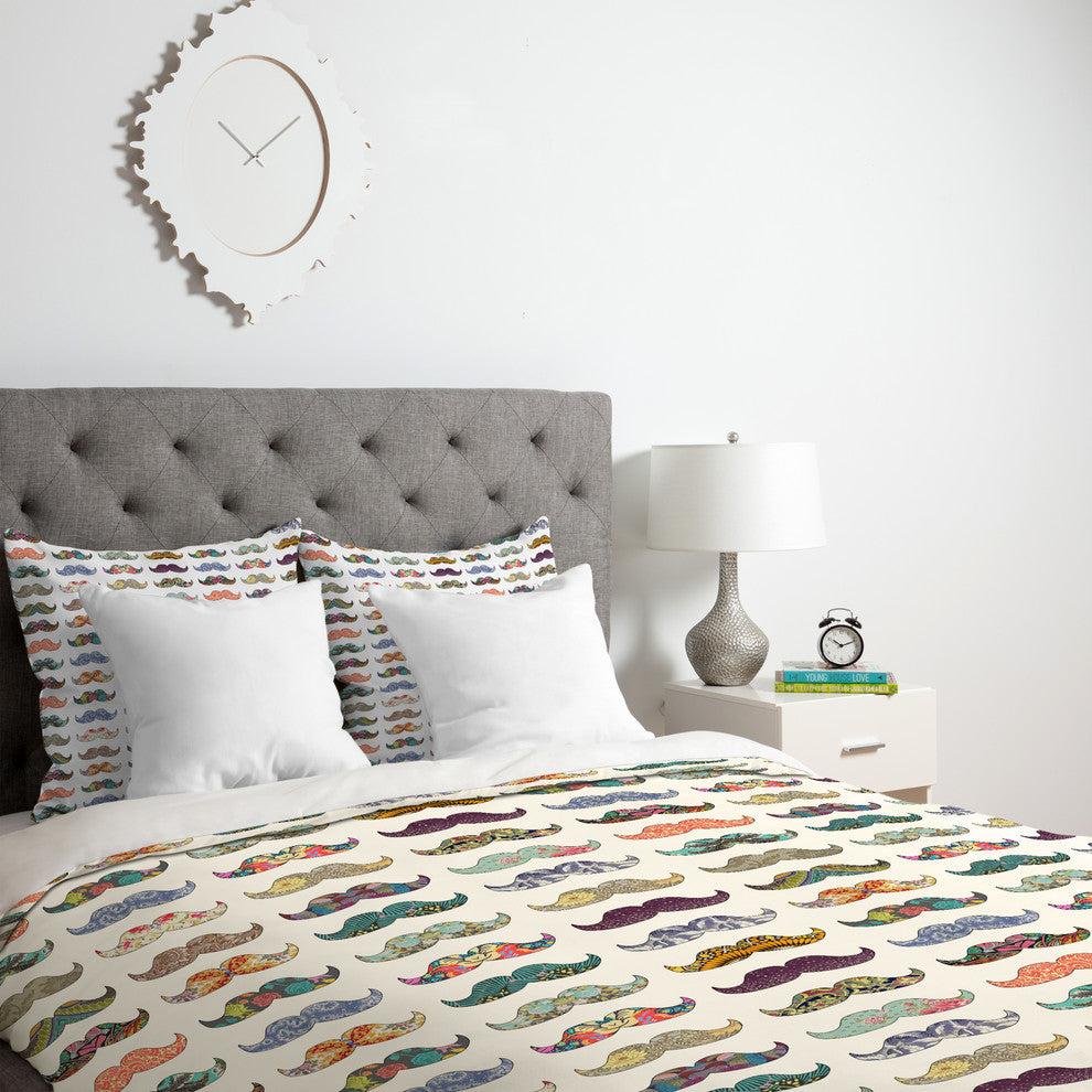 Deny Designs Bianca Green Mustache Mania Duvet Cover - Lightweight