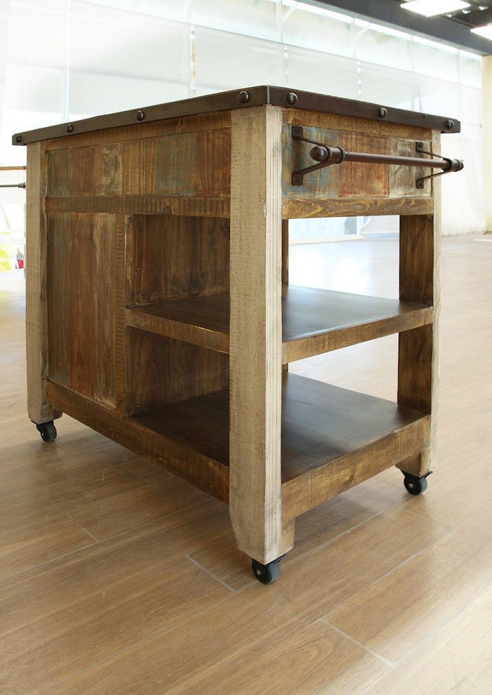 Bayshore Rustic Solid Wood Kitchen Island, 39"