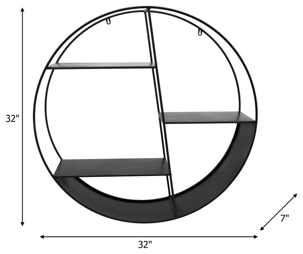 Metal, 32" 4-Layered Round Shelf, Black