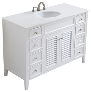 48" Single Bathroom Vanity, White With Ivory White Engineered Marble