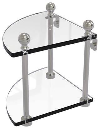 Mambo 2 Tier Corner Glass Shelf, Satin Nickel