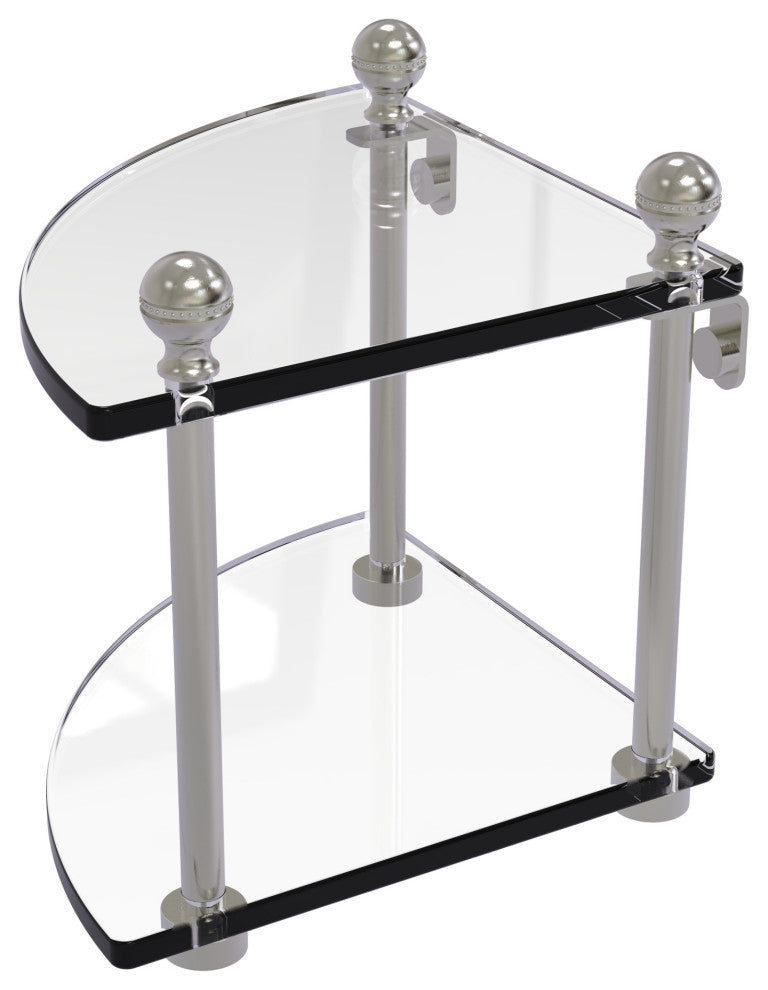 Mambo 2 Tier Corner Glass Shelf, Satin Nickel
