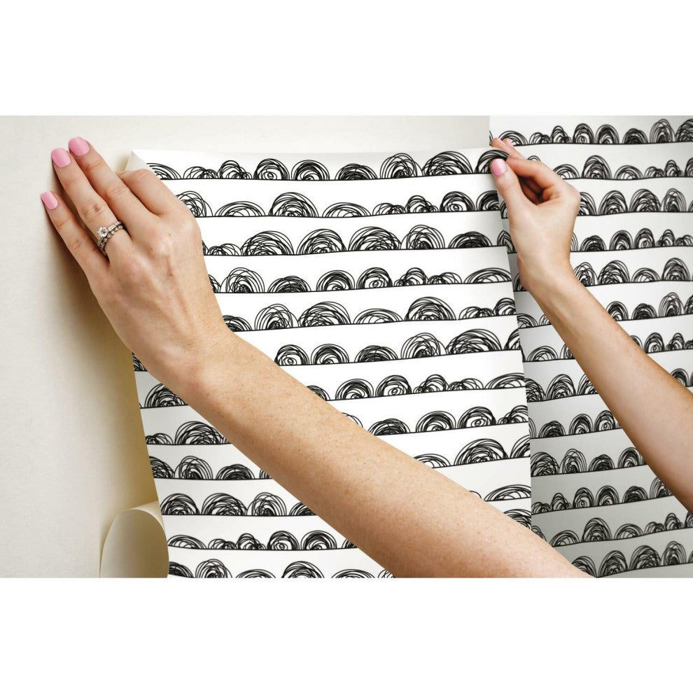 Black Doodle Scallop Peel & Stick Wallpaper