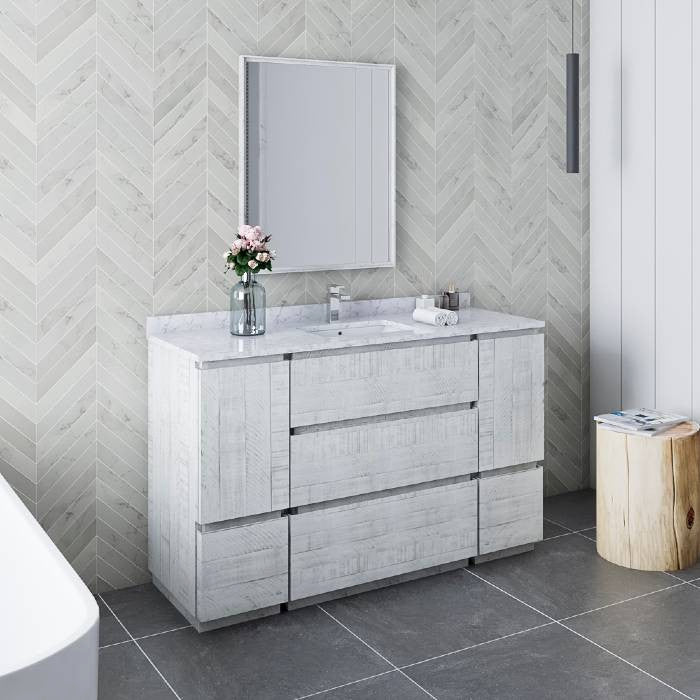 Fresca Formosa 54" Rustic White Single Sink Modern Bathroom Vanity Set, Faucet F