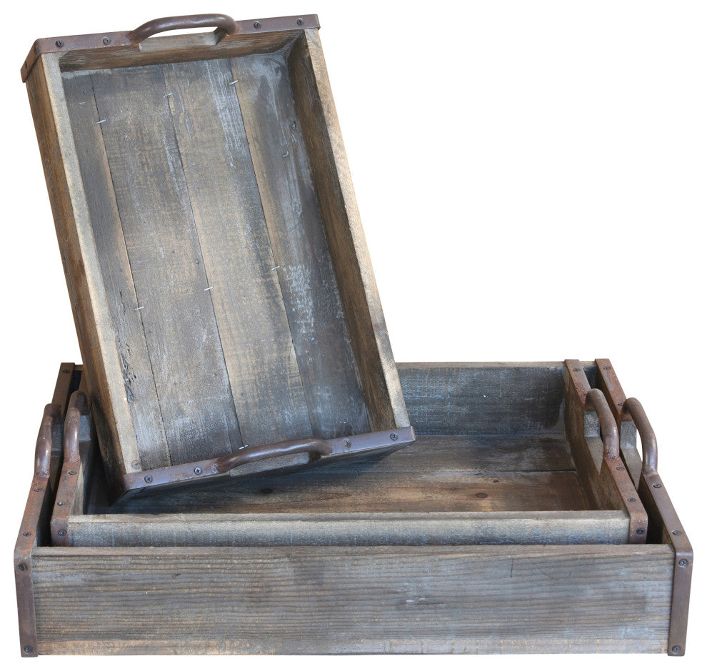 Set of Three Dark Brown Wooden Trays