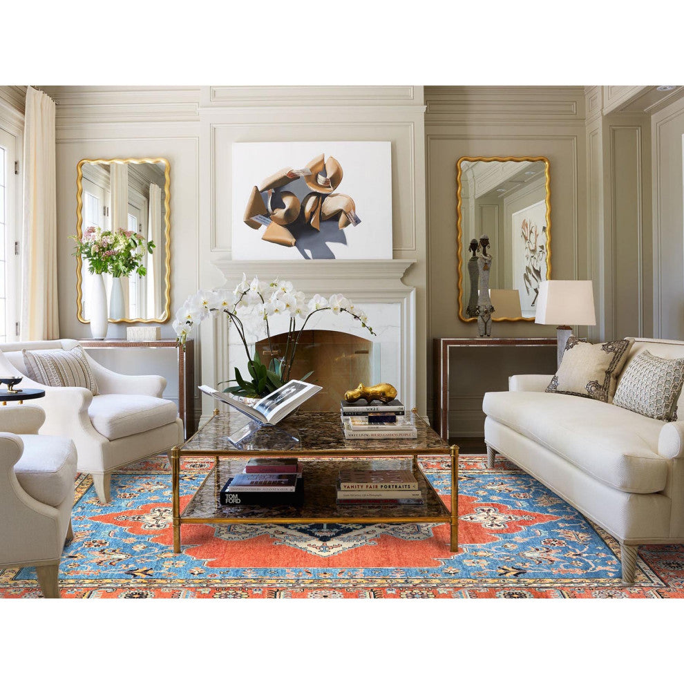 Orange, Soft Wool, Afghan Peshawar, Hand Knotted, Oriental Rug, 8'x9'10"