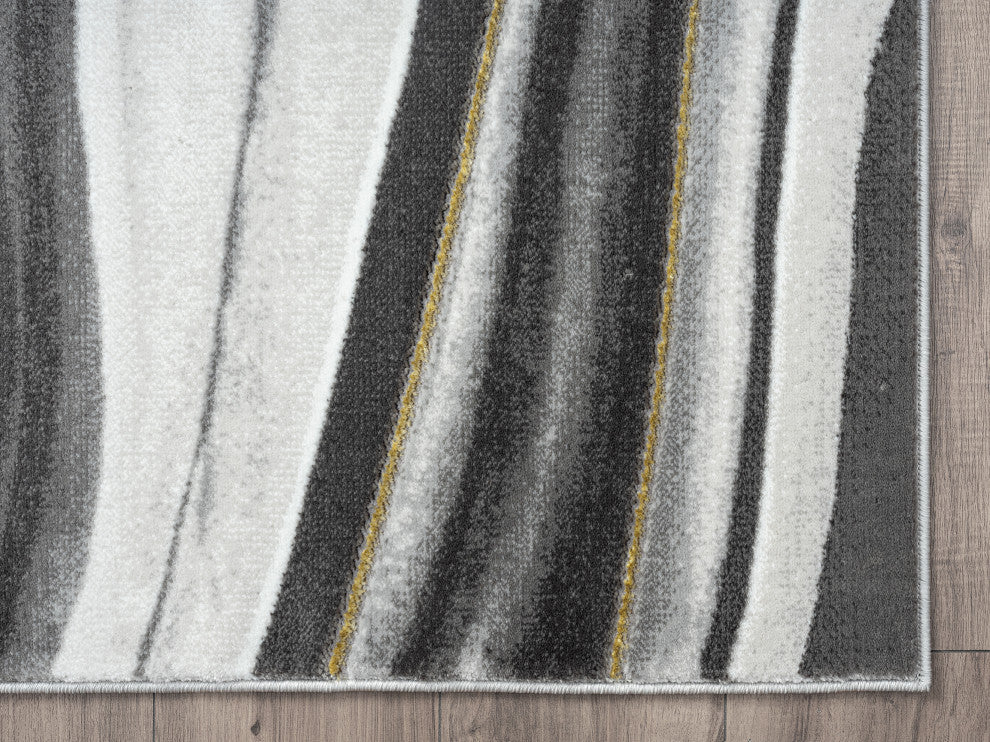 Abani Luna LUN120A Contemporary Grey Gold Line Art Area Rug