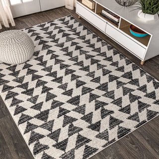 Aisha Moroccan Triangle Geometric Area Rug, Cream/Black, 2 Ft. X 20 Ft.