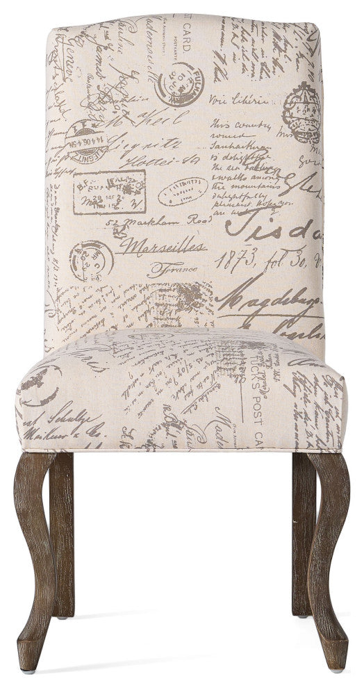 GDF Studio Crown Back French Script Beige Fabric Dining Chairs, Set of 2