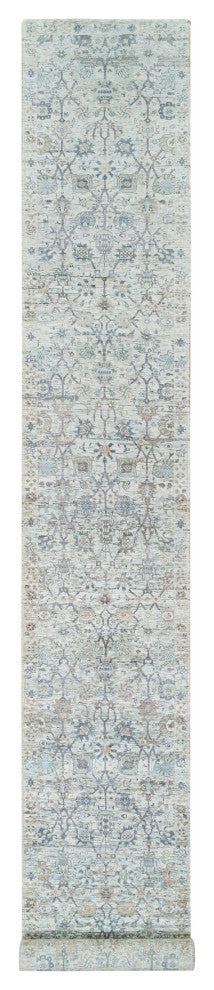 Ivory Tabriz Vase Design Silk With Wool Hand Knotted XL Runner Rug, 2'6"x18'2"