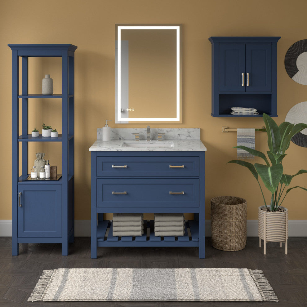 Rectangular Frameless Dimmable Anti-Fog Wall Mounted LED Bathroom Vanity Mirror, 24" X 36"