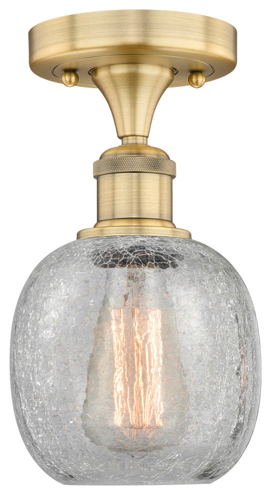 Belfast-1 Light 6" Flush Mount-Brushed Brass, Clear Crackle Glass Shade