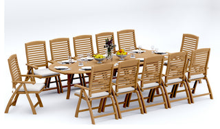 13-Piece Teak Dining Set, 117" Extension Oval Table, 12 Ashley Arm Chairs