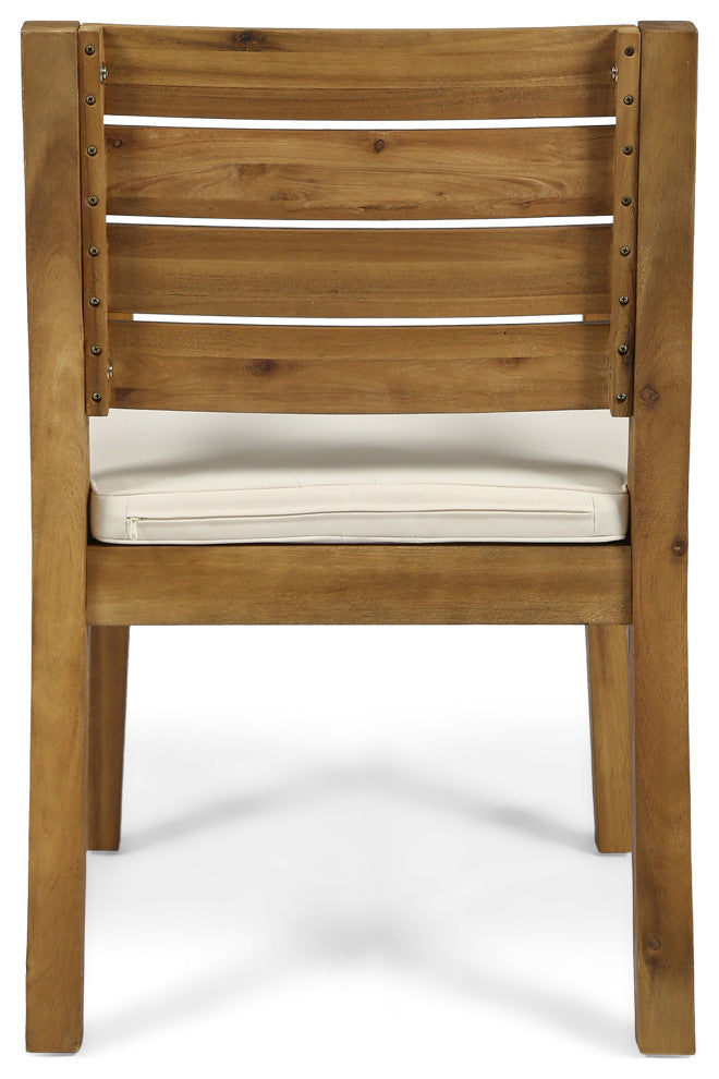 GDF Studio Arely Outdoor Acacia Wood Dining Chairs, Set of 2, Beige